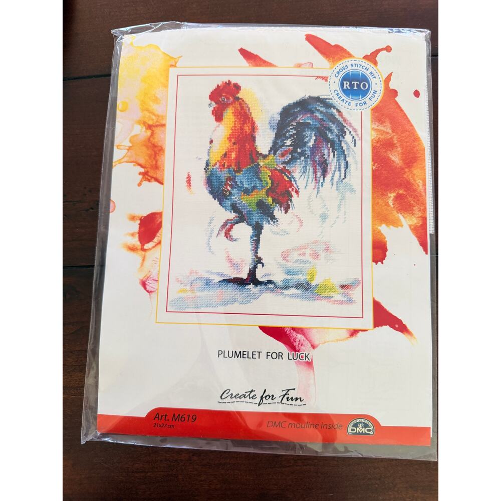 RTO Plumelet For Luck Rooster Counted Cross Stitch Kit‎ M619 DMC New Sealed